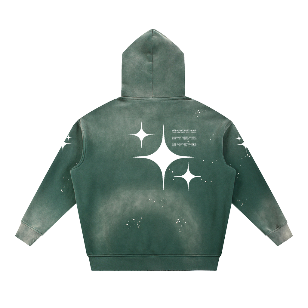 GALAKTIKA Vintage Washed Frayed Fleece Hoodie