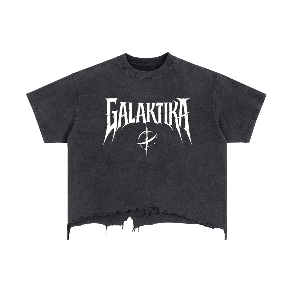 GALAKTIKA Vintage Wash Boxy Distressed Hem T-Shirt