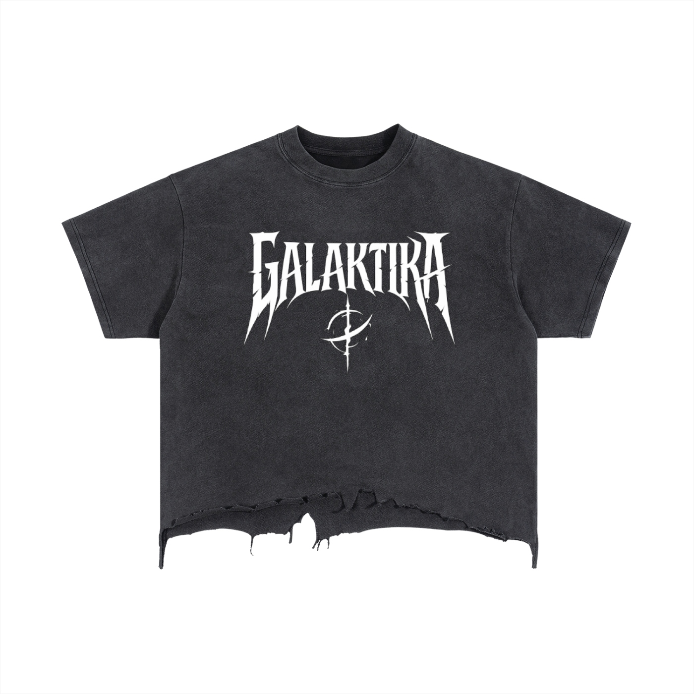 GALAKTIKA Vintage Wash Boxy Distressed Hem T-Shirt