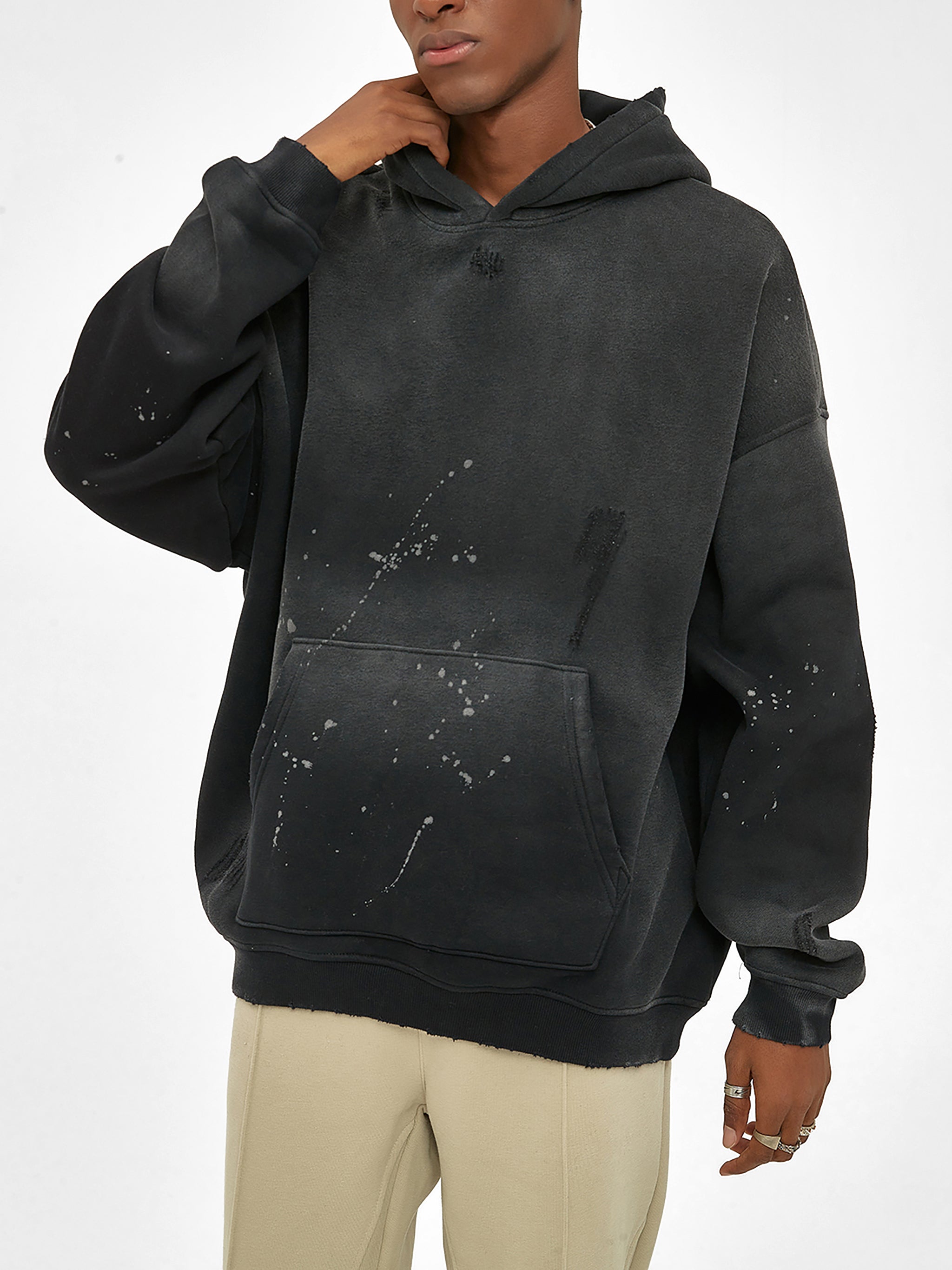 GALAKTIKA Vintage Washed Frayed Fleece Hoodie