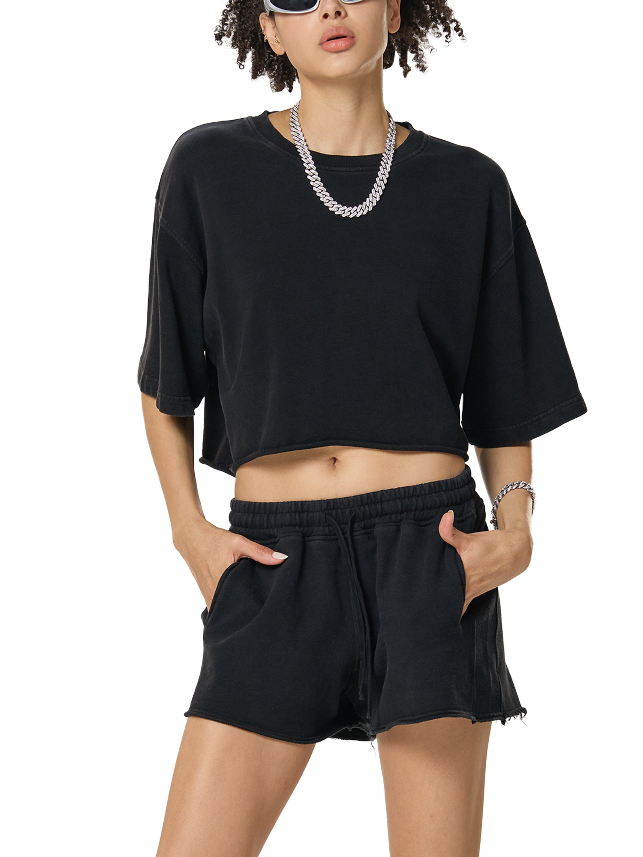 GALAKTIKA Snow Washed Raw Edge Crop Top