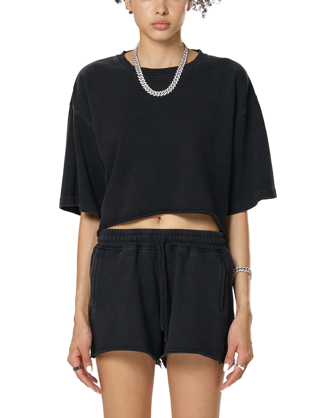 GALAKTIKA Snow Washed Raw Edge Crop Top