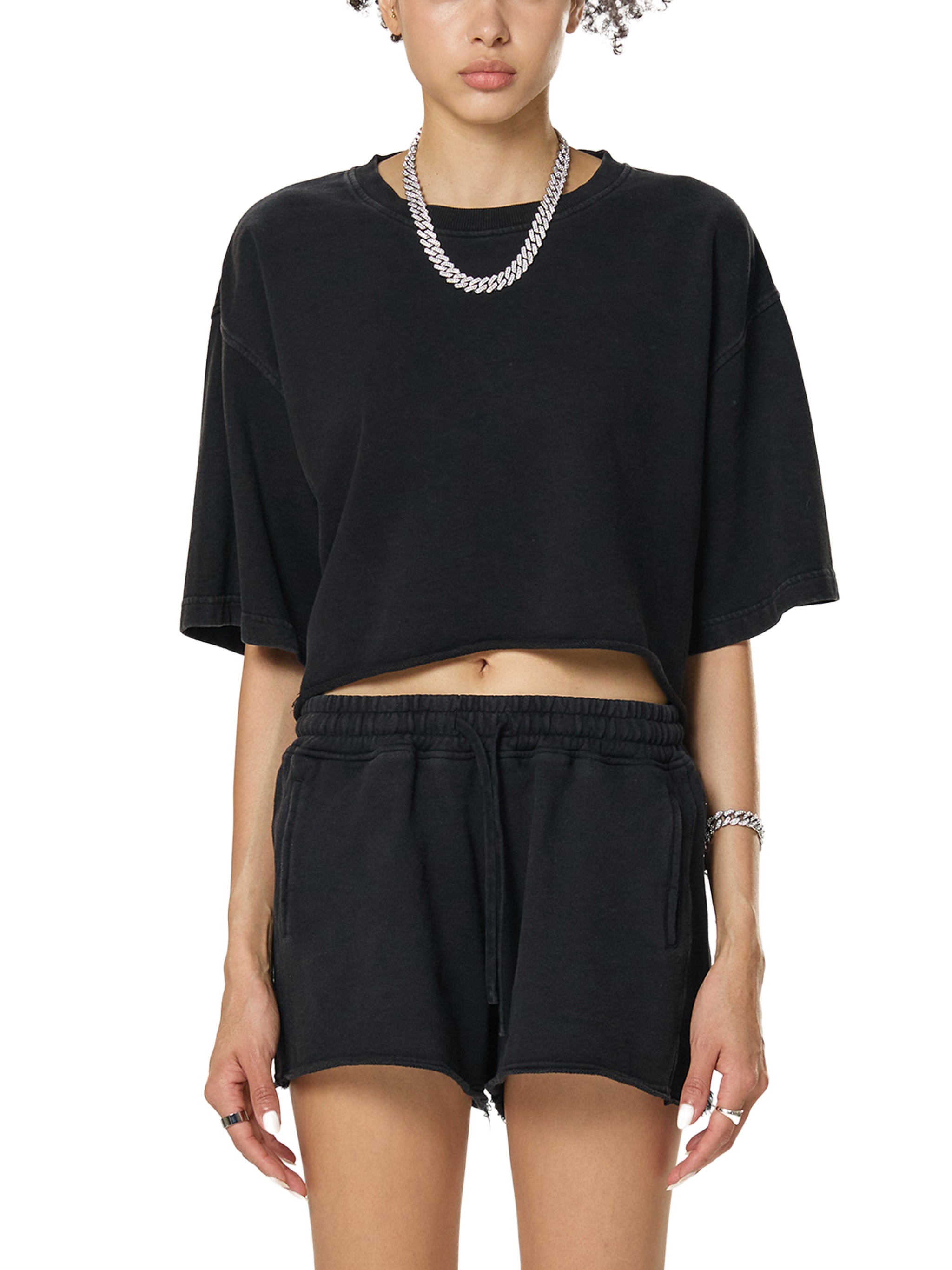 GALAKTIKA Snow Washed Raw Edge Crop Top